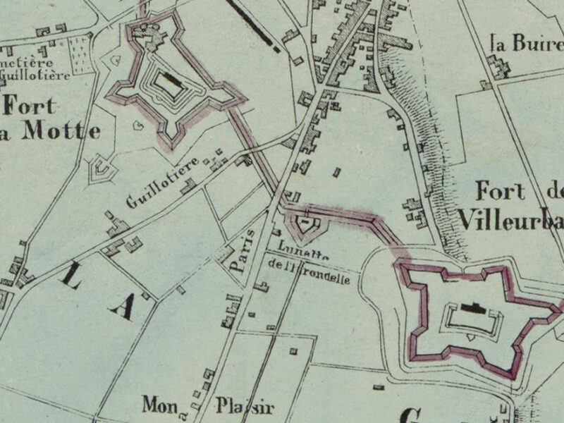 CIL Monplaisir - Histoire : La lunette de l'hirondelle, entre le Fort de La Motte et le Fort de Villeurbanne