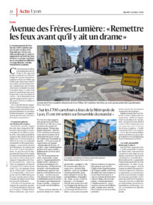 Article du progres sur le retrait des feux de circulation de l'avenue des Frères Lumière